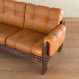 Scandinavian Cognac Leather and Rosewood Sofa by Kalustekiila, 1970s