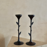 Pair of Vintage Patinated Botanical Candlestick Holders