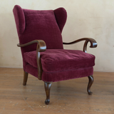 Pair of Merlot Velvet Italian Wingback Chairs