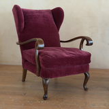 Pair of Merlot Velvet Italian Wingback Chairs