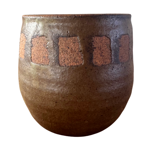 Textured Studio Pottery Vessel with Geometric Detailing