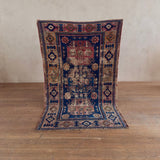 Antique Indigo & Rose Geometric Persian Rug
