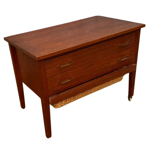 French Teak Chest with Woven Basket Drawer, 1960s