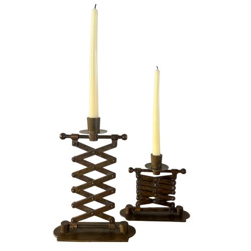 Pair of Articulating Brass Candle Holders