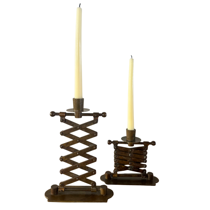 Pair of Articulating Brass Candle Holders