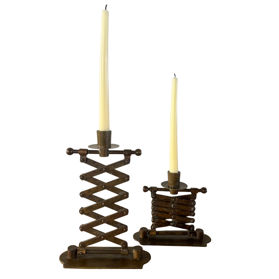 Pair of Articulating Brass Candle Holders