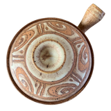 Handled Lidded Studio Pottery Vessel with Carved Swirl Pattern