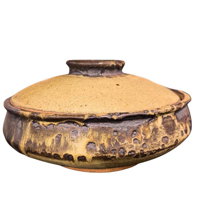 Textured Ceramic Glazed Lidded Vessel