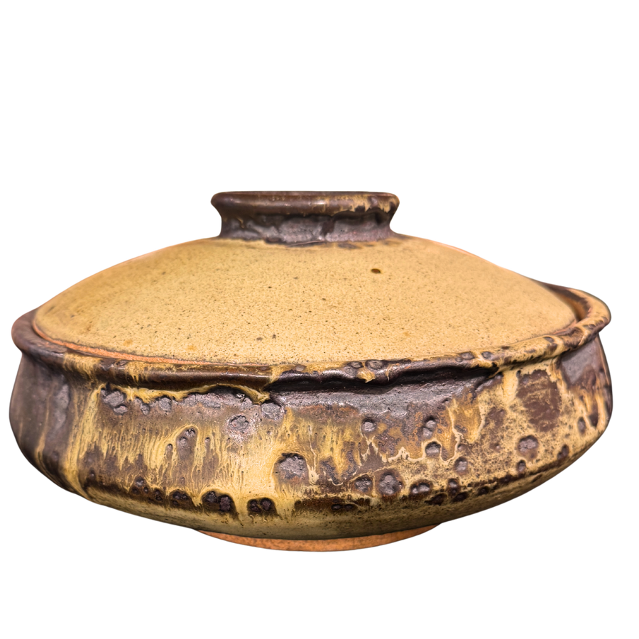 Textured Ceramic Glazed Lidded Vessel