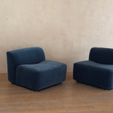 Pair of Blue Velvet Slipper Chairs by Titina Ammannati and Gianpiero Vitelli for Brunati Italia
