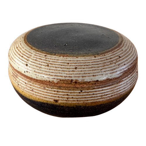 Lidded Studio Pottery Dish with Navy Accent