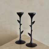 Pair of Vintage Patinated Botanical Candlestick Holders