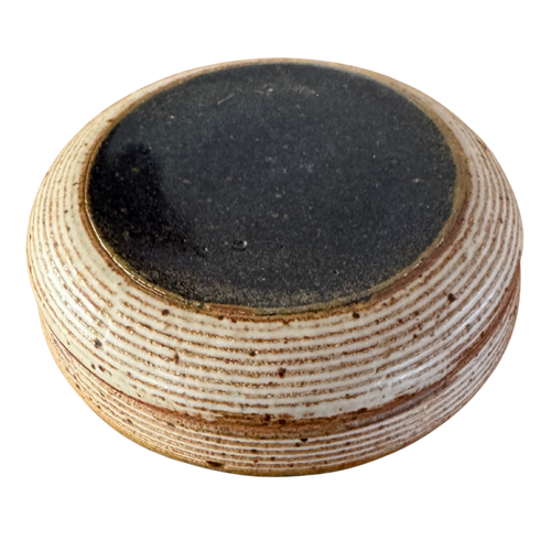 Lidded Studio Pottery Dish with Navy Accent