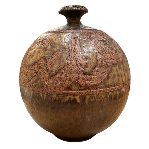 Engraved Earth Tone Ceramic Vase