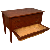 French Teak Chest with Woven Basket Drawer, 1960s