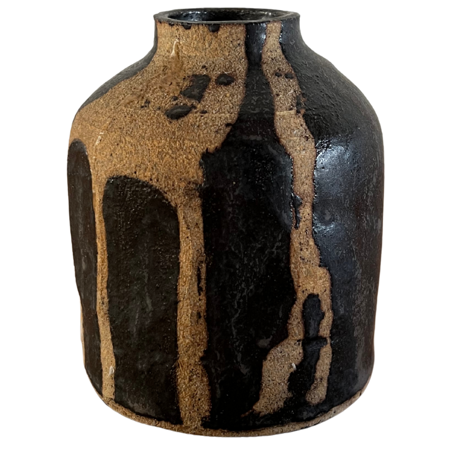 Small Black Glaze Drip Vessel