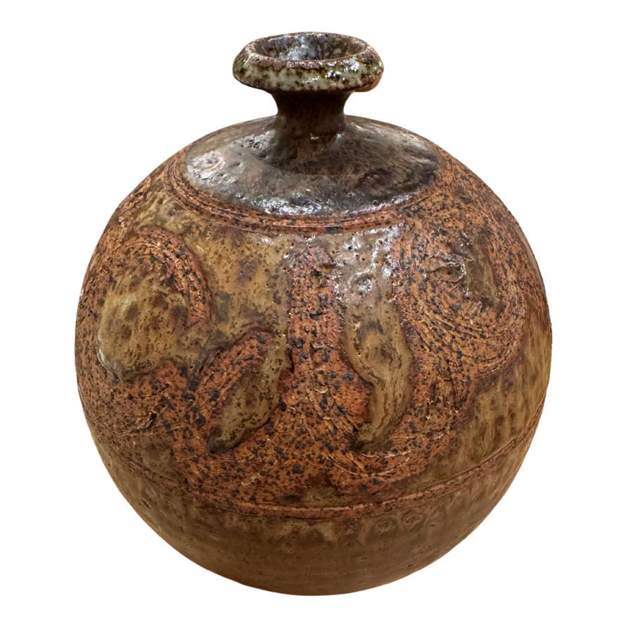 Engraved Earth Tone Ceramic Vase