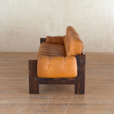 Scandinavian Cognac Leather and Rosewood Sofa by Kalustekiila, 1970s