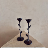 Pair of Vintage Patinated Botanical Candlestick Holders