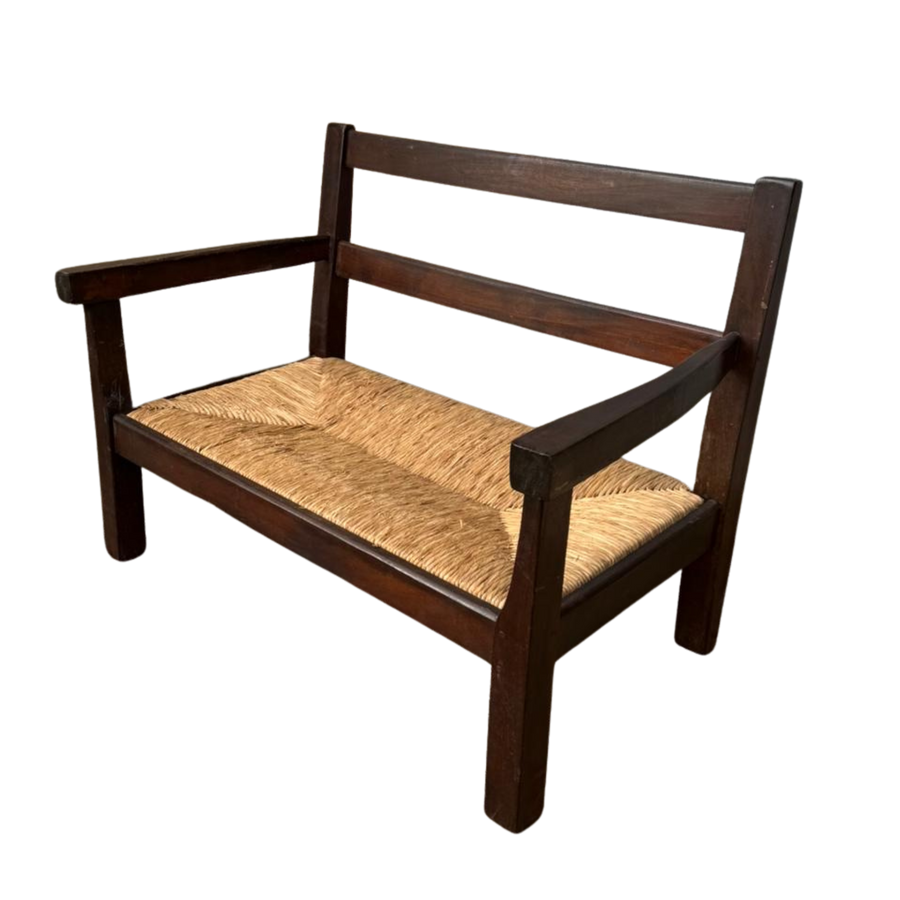 Vintage French Rush Seat Settee