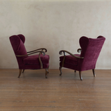 Pair of Merlot Velvet Italian Wingback Chairs