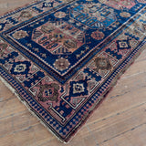 Antique Indigo & Rose Geometric Persian Rug