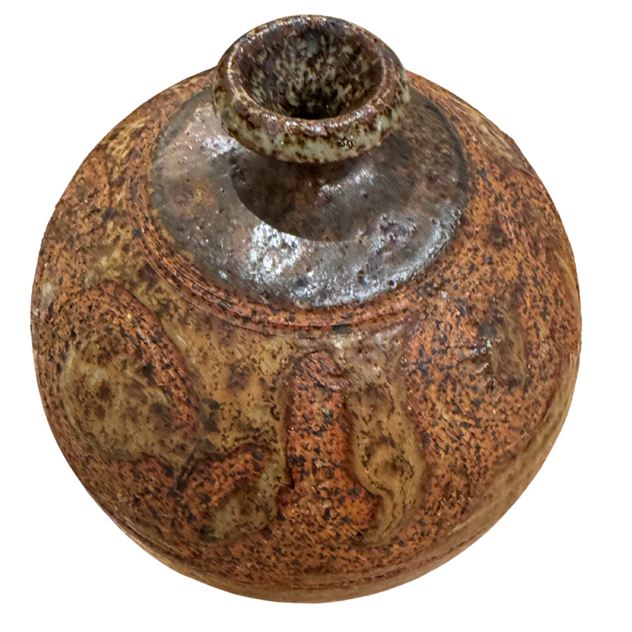 Engraved Earth Tone Ceramic Vase