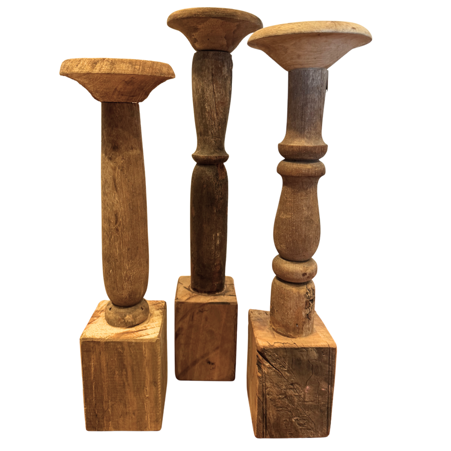 Trio of Turned Wood Candle Holders