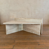 Sculptural Geometric Travertine Coffee Table
