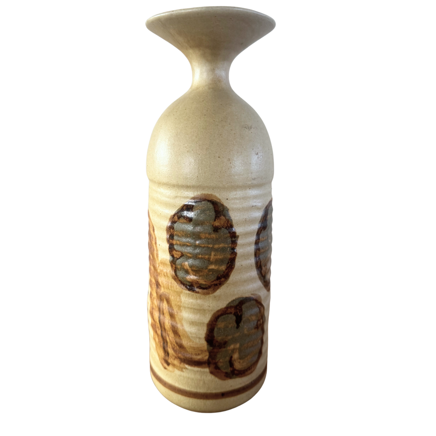 Tall Studio Pottery Vase with Abstract Brushed Motif