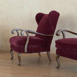 Pair of Merlot Velvet Italian Wingback Chairs