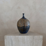 Cobalt and Tan Studio Pottery Vase with "Love" Script