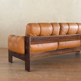 Scandinavian Cognac Leather and Rosewood Sofa by Kalustekiila, 1970s