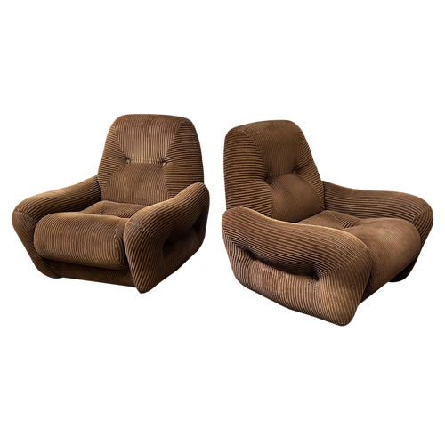 Pair of Vintage Chocolate Corduroy Arm Chairs