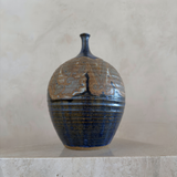 Cobalt and Tan Studio Pottery Vase with "Love" Script