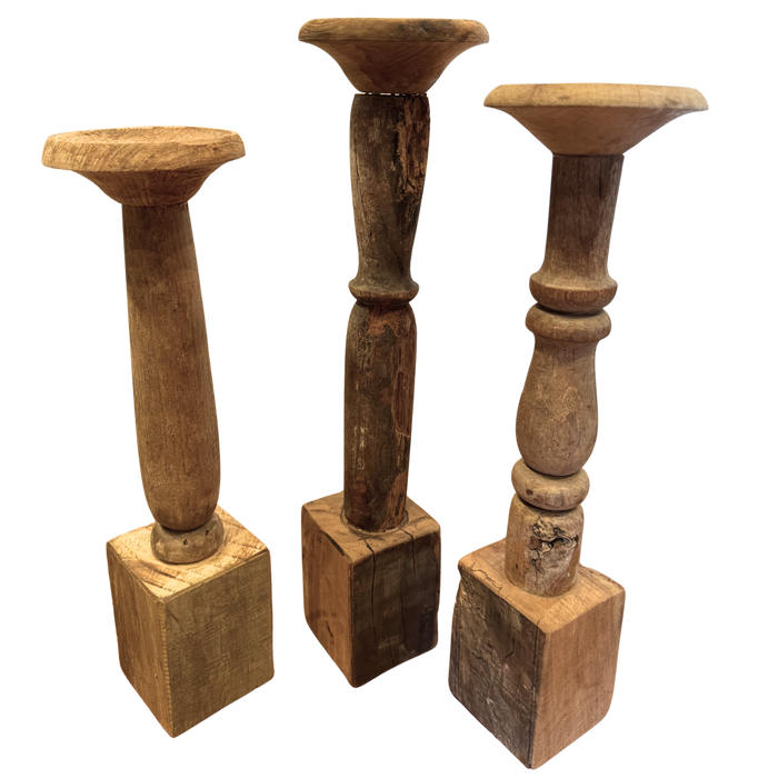 Trio of Turned Wood Candle Holders