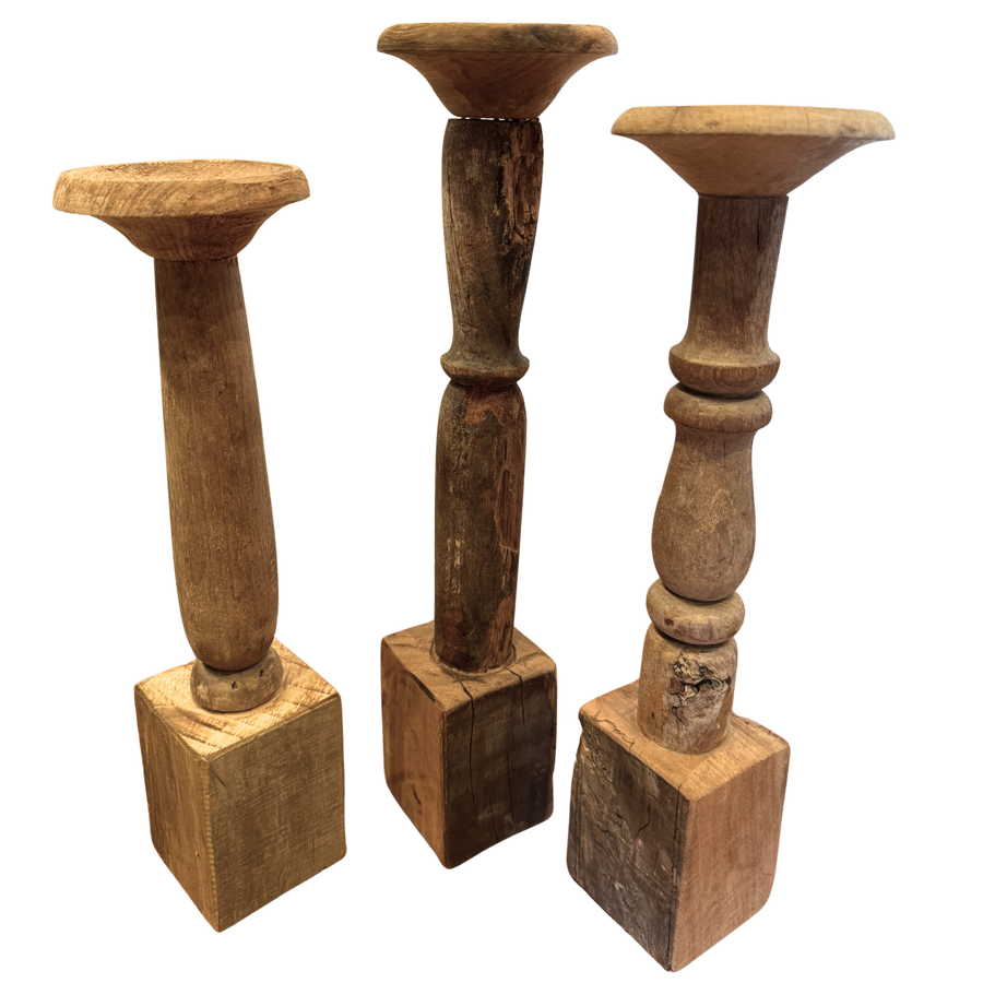 Trio of Turned Wood Candle Holders