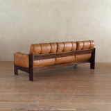 Scandinavian Cognac Leather and Rosewood Sofa by Kalustekiila, 1970s