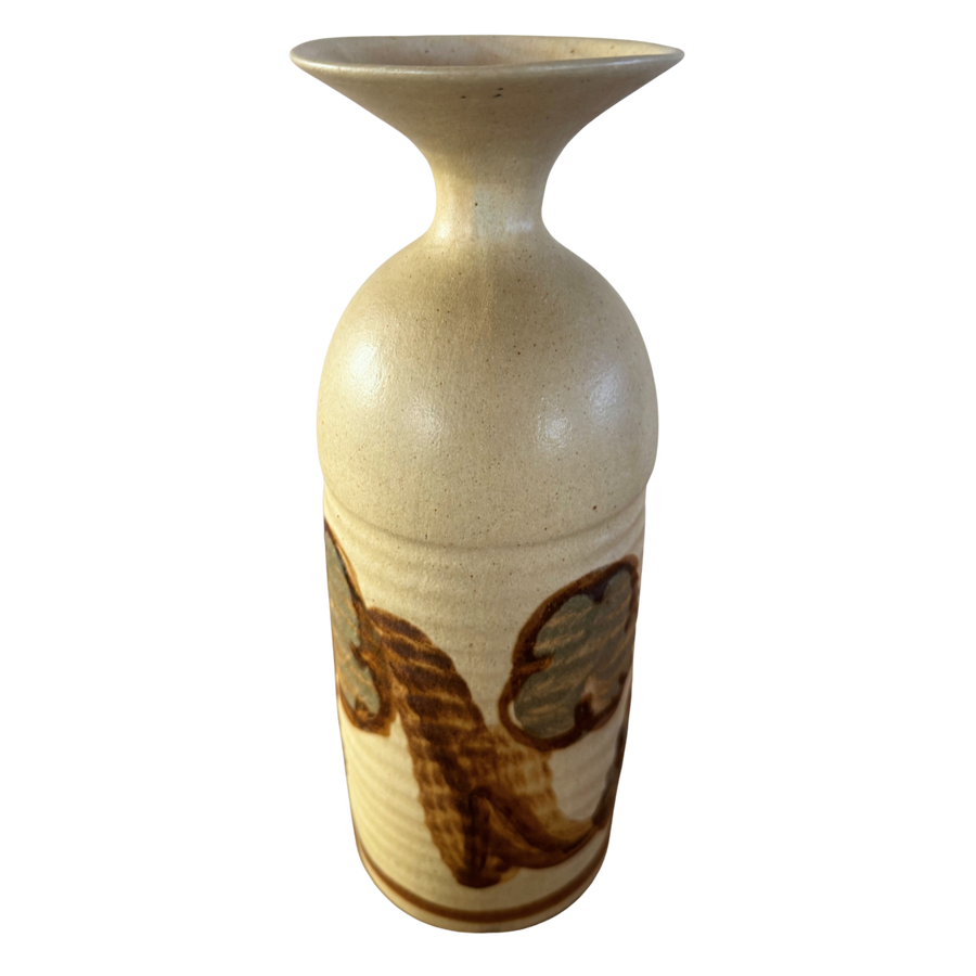 Tall Studio Pottery Vase with Abstract Brushed Motif