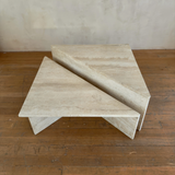Sculptural Geometric Travertine Coffee Table