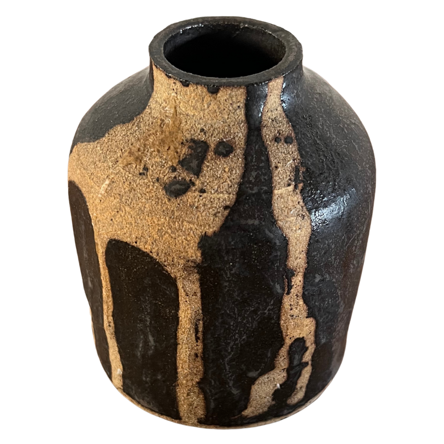 Small Black Glaze Drip Vessel