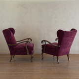 Pair of Merlot Velvet Italian Wingback Chairs