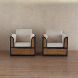 Pair of Vintage French Natural Wicker and Ebony Chairs