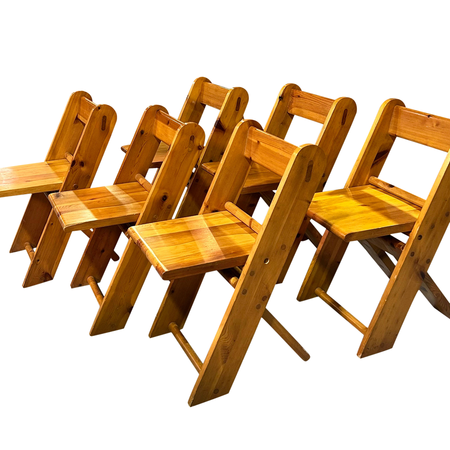 Set of 6 Italian Pine Folding Chairs