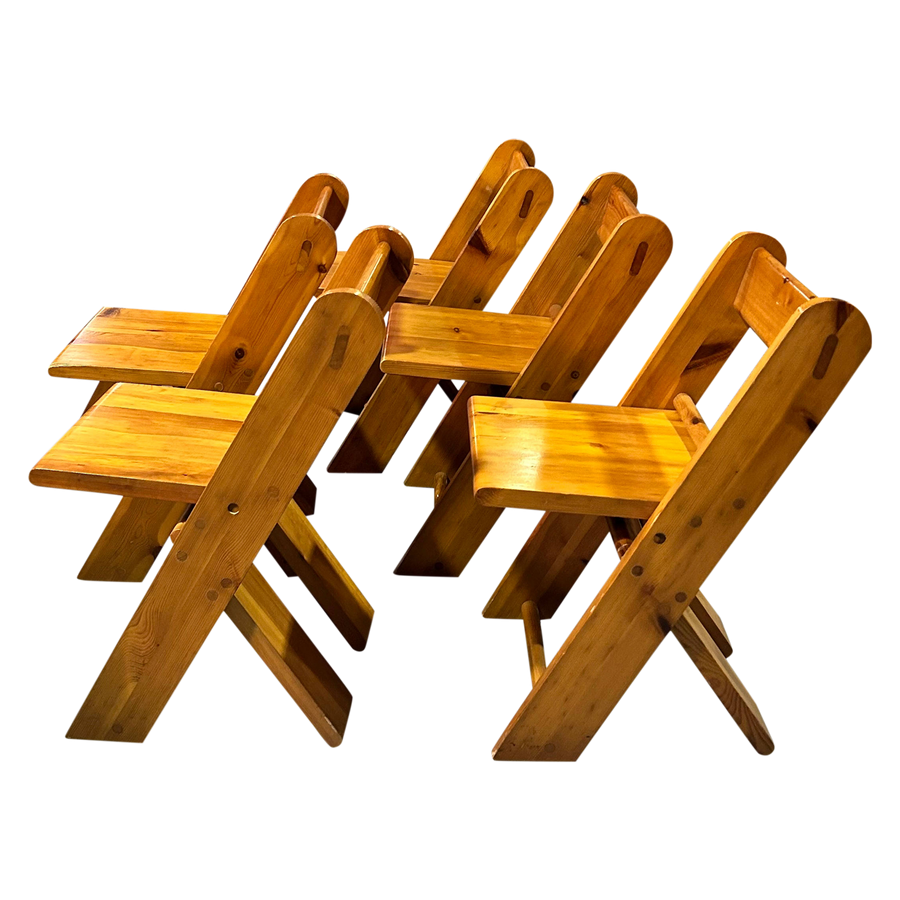 Set of 6 Italian Pine Folding Chairs