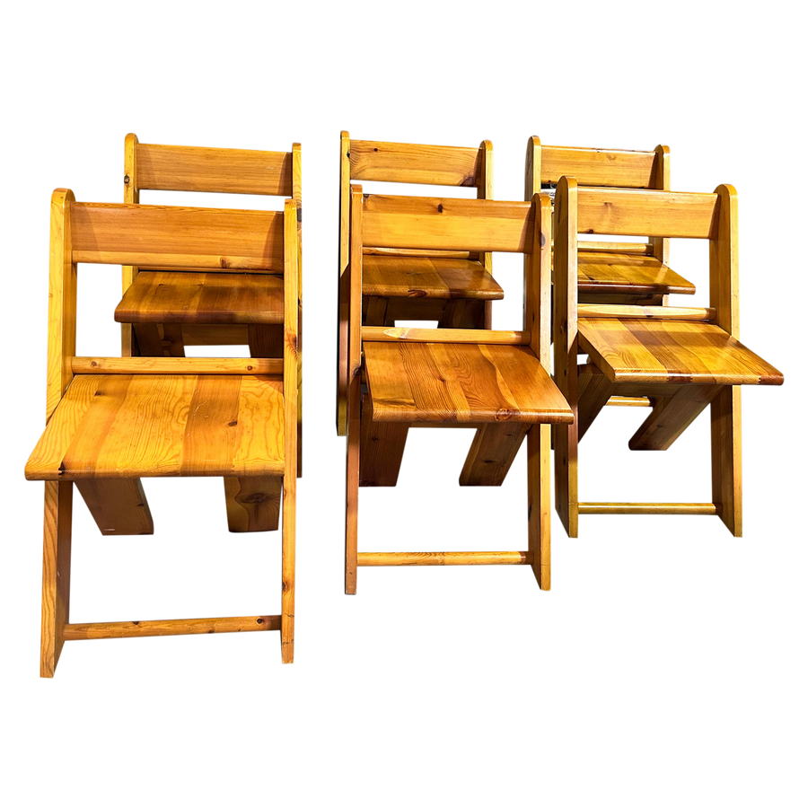 Set of 6 Italian Pine Folding Chairs