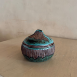 Turquoise Glazed Botanical Stoneware Lidded Bowl