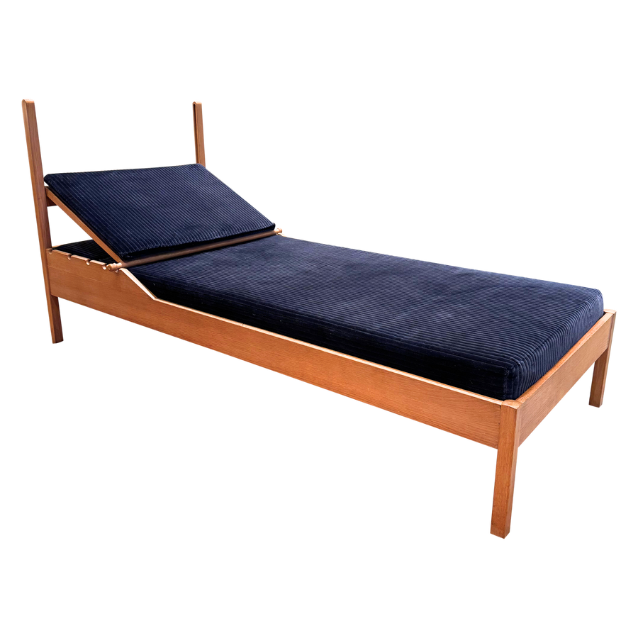 Midnight Blue Corduroy Oak Frame Daybed