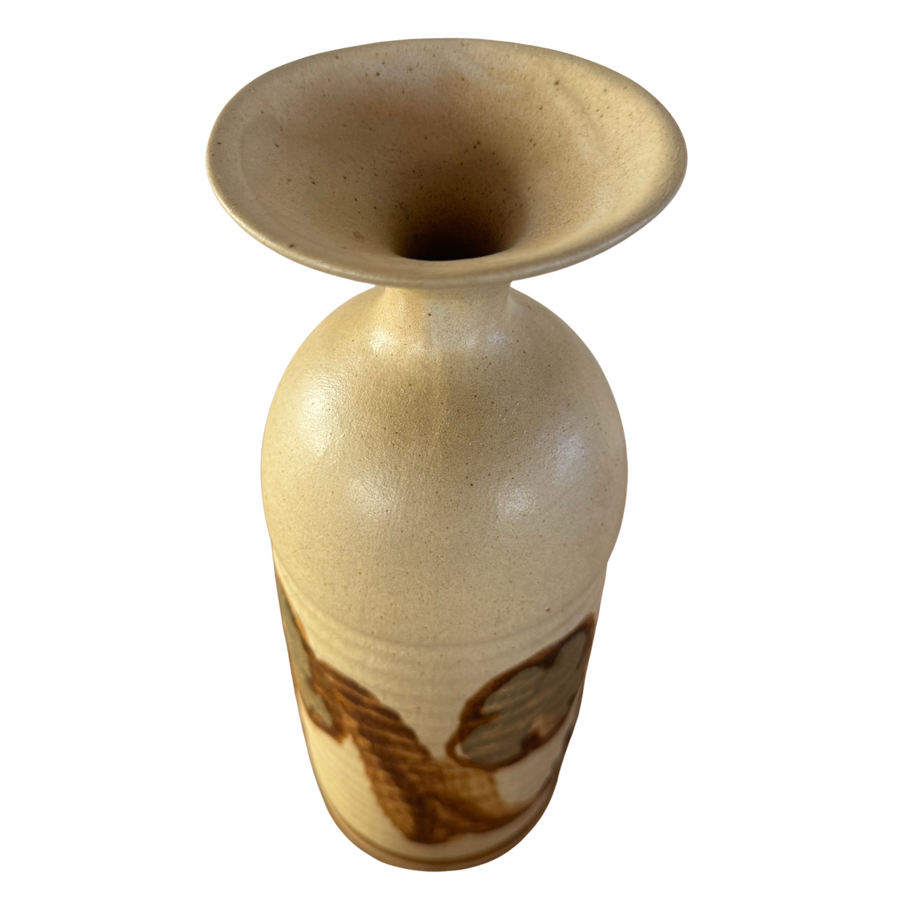 Tall Studio Pottery Vase with Abstract Brushed Motif