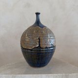 Cobalt and Tan Studio Pottery Vase with "Love" Script